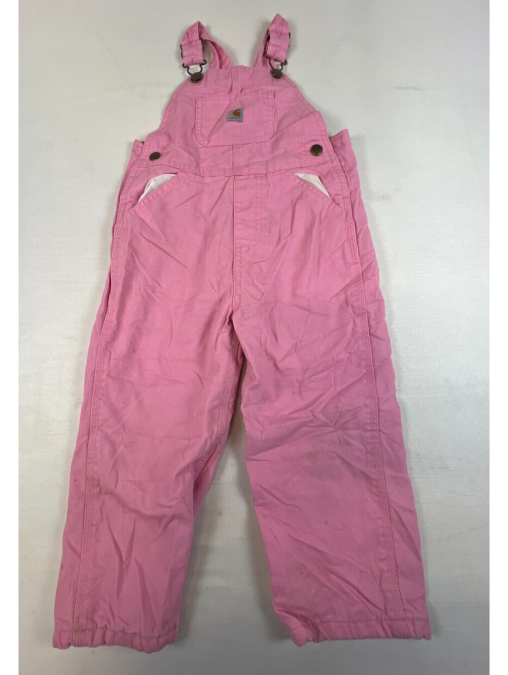 Carhartt Toddler Girls Pink Lined Cotton Overalls 3T Bib Pants Plaid Lining